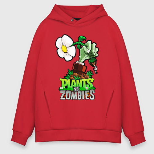 Мужское худи Oversize хлопок Plants vs. Zombies рука зомби, цвет красный