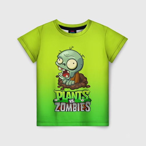 Детская футболка с принтом Plants vs. Zombies зомби, вид спереди №1