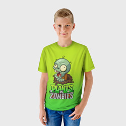 Футболка с принтом Plants vs. Zombies зомби для ребенка, вид на модели спереди №2. Цвет основы: белый
