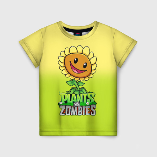 Детская футболка с принтом Plants vs. Zombies - Подсолнух, вид спереди №1