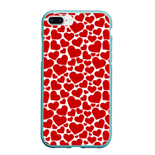 Чехол для iPhone 7Plus/8 Plus матовый Красные Сердечки love, цвет мятный