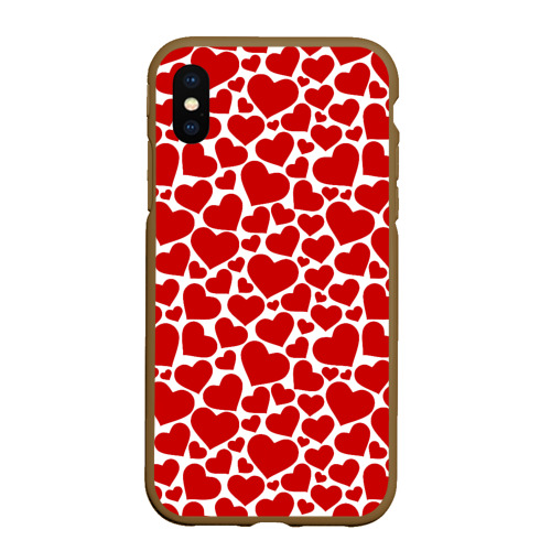 Чехол для iPhone XS Max матовый Красные Сердечки love, цвет коричневый