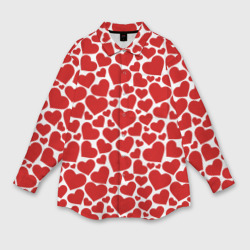Мужская рубашка oversize 3D Красные Сердечки love