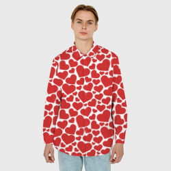Мужская рубашка oversize 3D Красные Сердечки love - фото 2