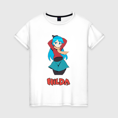 Женская футболка из хлопка с принтом Хильда стиль аниме, вид спереди №1