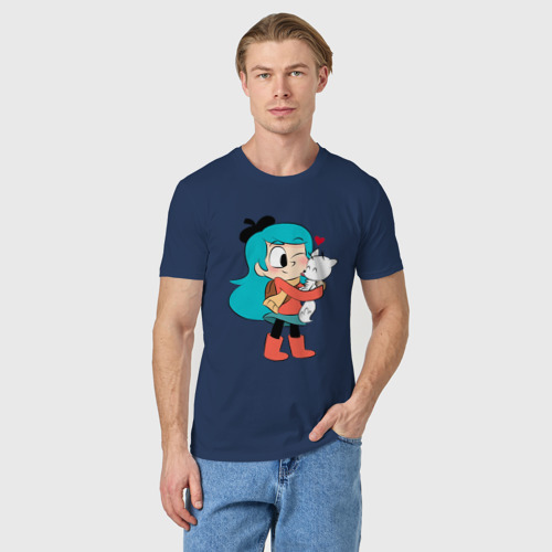 Мужская футболка хлопок Хильда обнимает лисенка, цвет темно-синий - фото 3