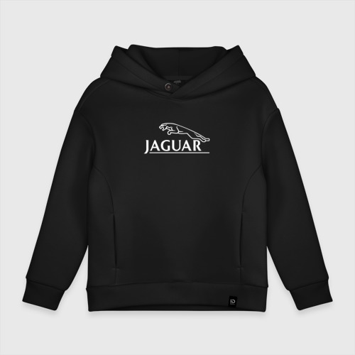 Детское худи Oversize хлопок Jaguar, Ягуар Логотип, цвет черный