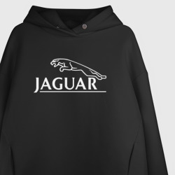 Худи с принтом Jaguar, Ягуар Логотип для женщины, вид на модели спереди №2. Цвет основы: черный
