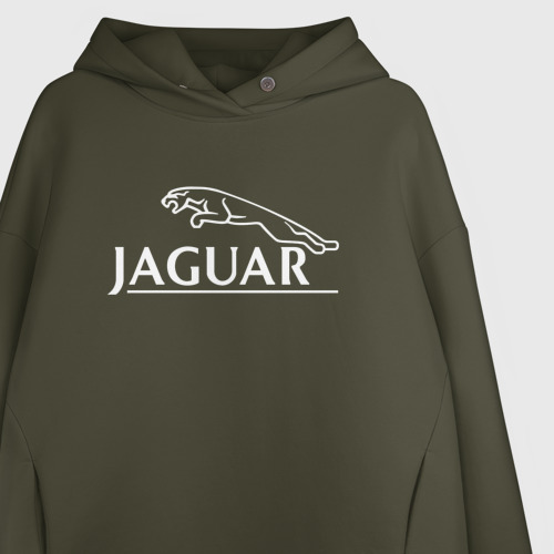 Женское худи Oversize хлопок Jaguar, Ягуар Логотип, цвет хаки - фото 3