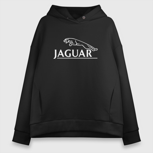 Женское худи оверсайз из хлопка с принтом Jaguar, Ягуар Логотип, вид спереди №1