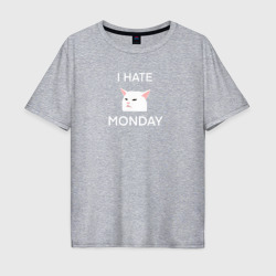 Мужская футболка хлопок Oversize I hate monday текст с котом