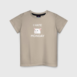 Детская футболка хлопок I hate monday текст с котом