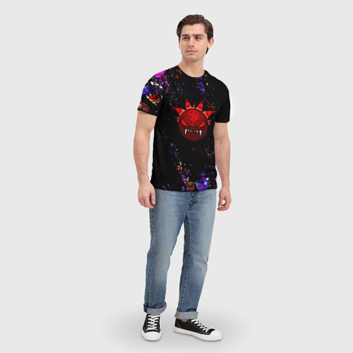 Мужская футболка 3D с принтом Геометрический рывок / Geometry Dash / смайлы / demon, вид сбоку #3