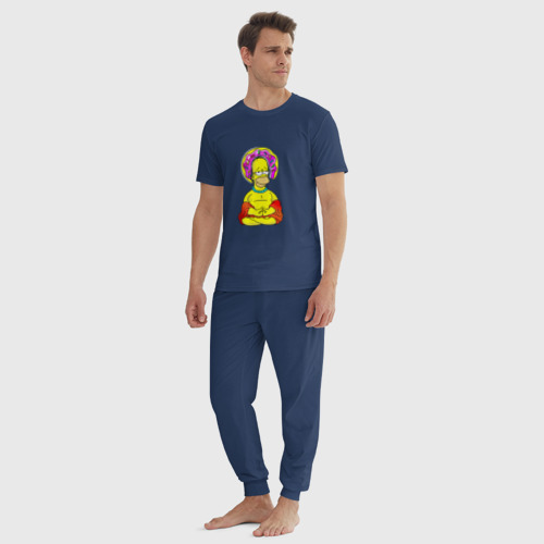 Мужская пижама хлопок Гомер - бог пончиков, цвет темно-синий - фото 5