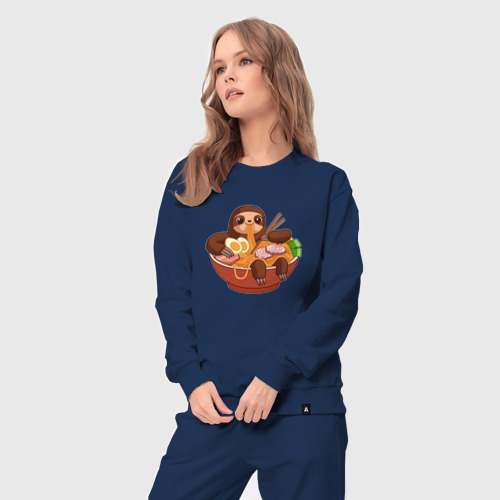 Женский костюм хлопок Cute Sloth Ramen Noodles, цвет темно-синий - фото 5