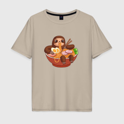 Мужская футболка хлопок Oversize Cute Sloth Ramen Noodles