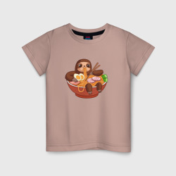 Детская футболка хлопок Cute Sloth Ramen Noodles