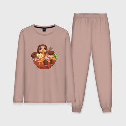Мужская пижама с лонгсливом хлопок Cute Sloth Ramen Noodles