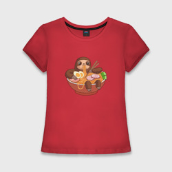 Женская футболка хлопок Slim Cute Sloth Ramen Noodles