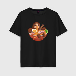 Женская футболка хлопок Oversize Cute Sloth Ramen Noodles