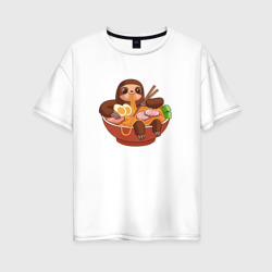 Женская футболка хлопок Oversize Cute Sloth Ramen Noodles