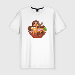 Мужская футболка хлопок Slim Cute Sloth Ramen Noodles