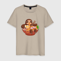 Мужская футболка хлопок Cute Sloth Ramen Noodles