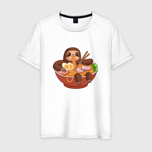 Мужская футболка из хлопка с принтом Cute Sloth Ramen Noodles, вид спереди №1