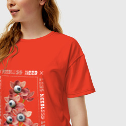Женская футболка хлопок Oversize Цветочки монстры и психоделика - фото 2