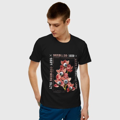 Мужская футболка хлопок Цветочки монстры и психоделика, цвет черный - фото 3