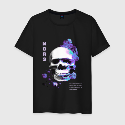 Мужская футболка хлопок 3д череп с неоновым дымом, цвет черный