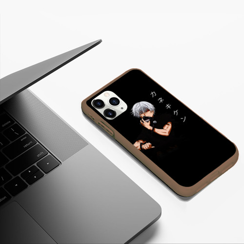 Чехол для iPhone 11 Pro Max матовый с принтом Токийский Гуль снимает маску Иероглифы, фото #5