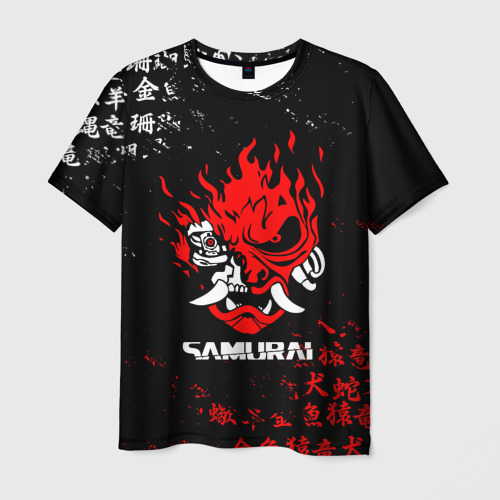 Мужская футболка с принтом Cyberpunk samurai Japan style самурай, вид спереди №1