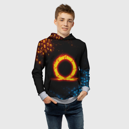 Детская толстовка 3D God of war Cratos fire symbol rune, цвет меланж - фото 6