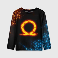 Детский лонгслив 3D God of war Cratos fire symbol rune