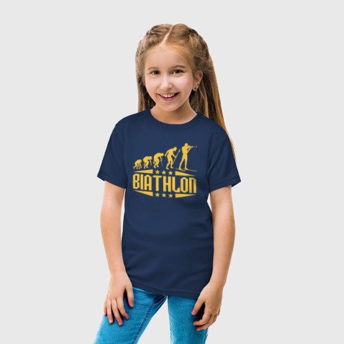 Детская футболка хлопок Биатлон эволюция, цвет темно-синий - фото 5