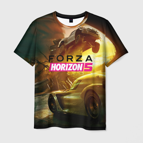 Мужская футболка с принтом Forza Horizon 5 - crazy race, вид спереди №1