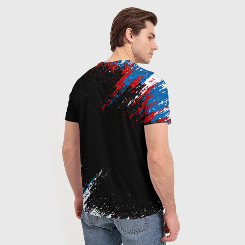 Мужская футболка 3D с принтом Russia Штрихи в цвет Флага, вид сзади #2