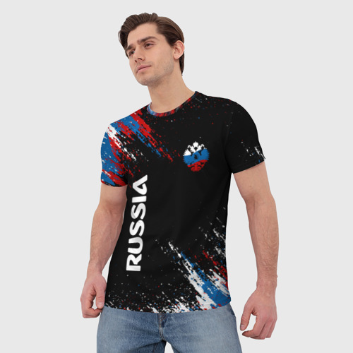 Мужская футболка 3D с принтом Russia Штрихи в цвет Флага, фото на моделе #1
