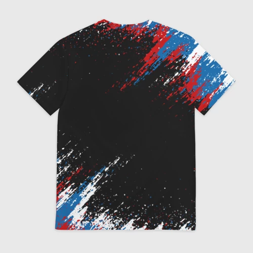 Мужская футболка 3D с принтом Russia Штрихи в цвет Флага, вид сзади #1