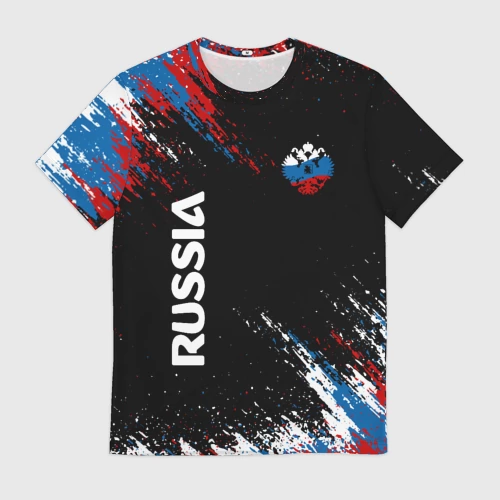 Мужская футболка 3D с принтом Russia Штрихи в цвет Флага, вид спереди #2