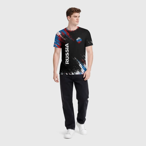Мужская футболка 3D с принтом Russia Штрихи в цвет Флага, вид сбоку #3