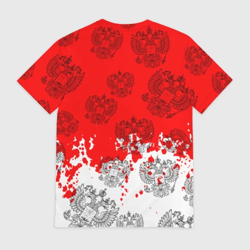 Мужская футболка 3D с принтом Russia Паттерн Гербов, вид сзади #1