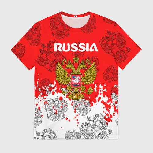 Мужская футболка 3D с принтом Russia Паттерн Гербов, вид спереди #2