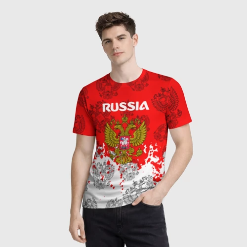 Мужская футболка 3D с принтом Russia Паттерн Гербов, фото на моделе #1