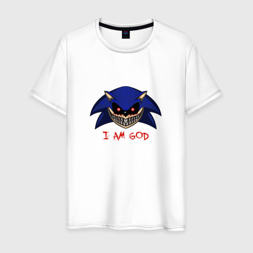 Мужская футболка из хлопка с принтом Sonic Exe - I am God, вид спереди №1