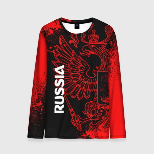Мужской лонгслив 3D с принтом Russia Герб страны, вид спереди #2