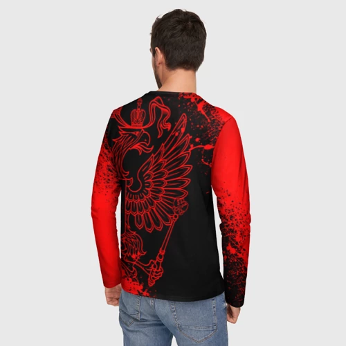 Мужской лонгслив 3D с принтом Russia Герб страны, вид сзади #2