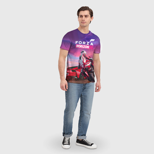 Мужская футболка 3D Forza Horizon 5 - sports car and bike, цвет 3D печать - фото 5