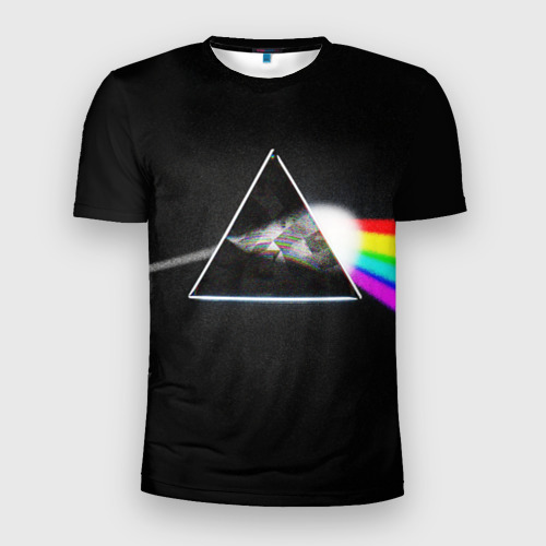 Мужская приталенная футболка с принтом Pink Floyd - Пинк флойд глитч, вид спереди №1